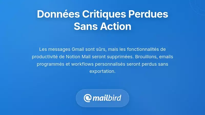 Données critiques de Notion Mail à risque de suppression, y compris contacts et paramètres