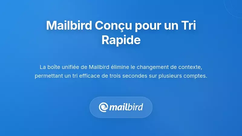 Interface du client de messagerie Mailbird affichant les fonctions de triage rapide et les outils de gestion de la boîte de réception