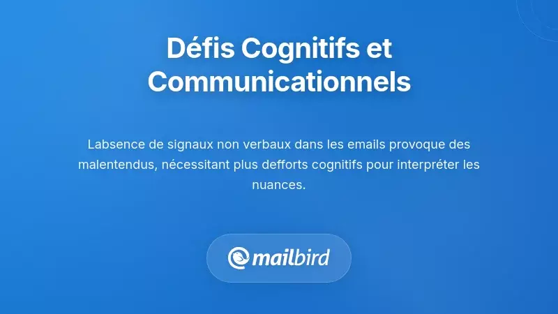 Représentation visuelle des défis de mauvaise communication par email et des problèmes d'interprétation du ton dans les équipes