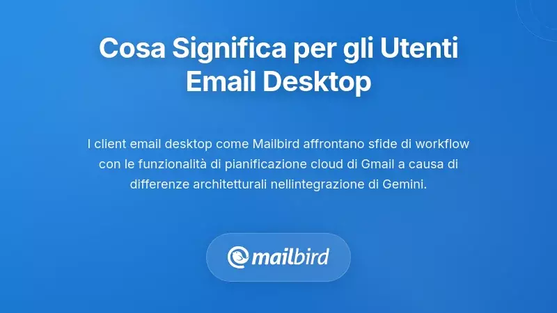 Interfaccia del client desktop di posta elettronica che mostra le limitazioni di compatibilità della funzione di pianificazione di Gmail