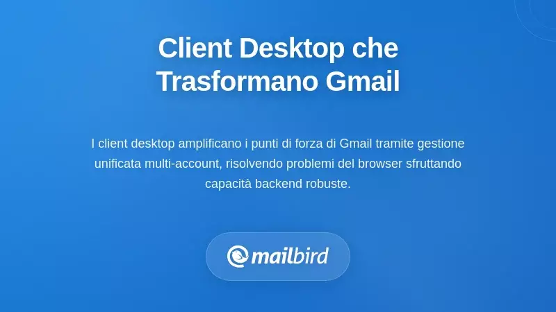 Interfaccia del client email desktop con scorciatoie da tastiera e vista unificata della casella di posta
