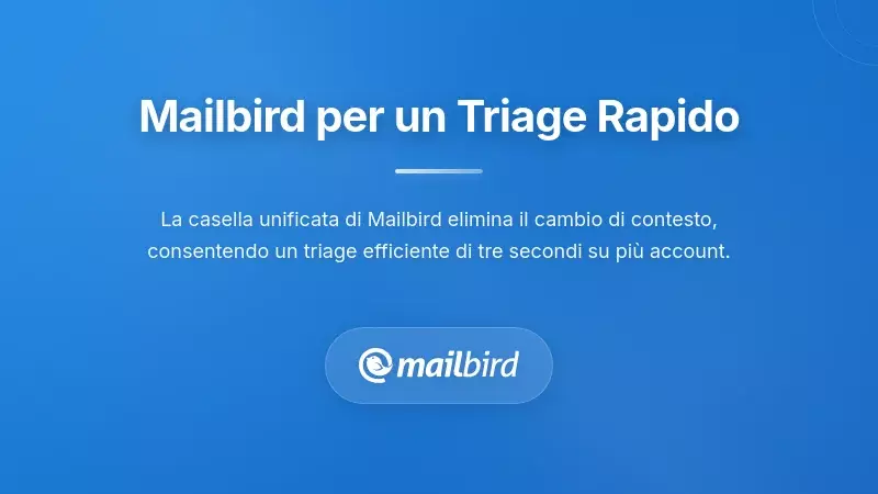 Interfaccia del client email Mailbird che mostra funzionalità di triage rapido e strumenti di gestione della casella di posta