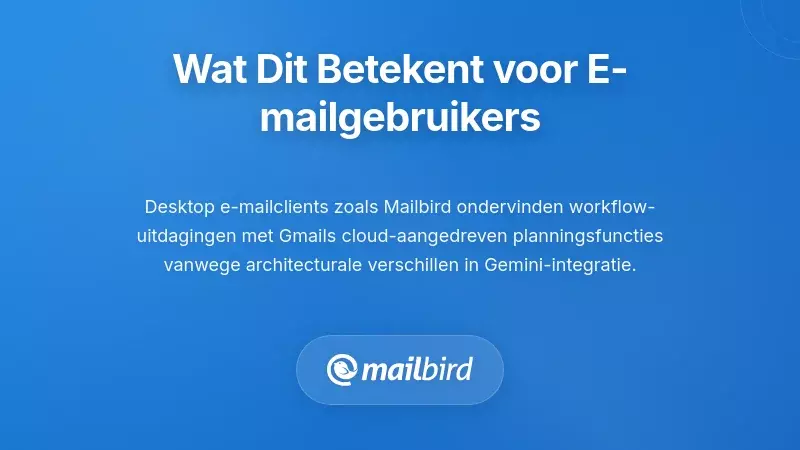 Desktop e-mailclientinterface die compatibiliteitsbeperkingen van de planningfunctie van Gmail toont