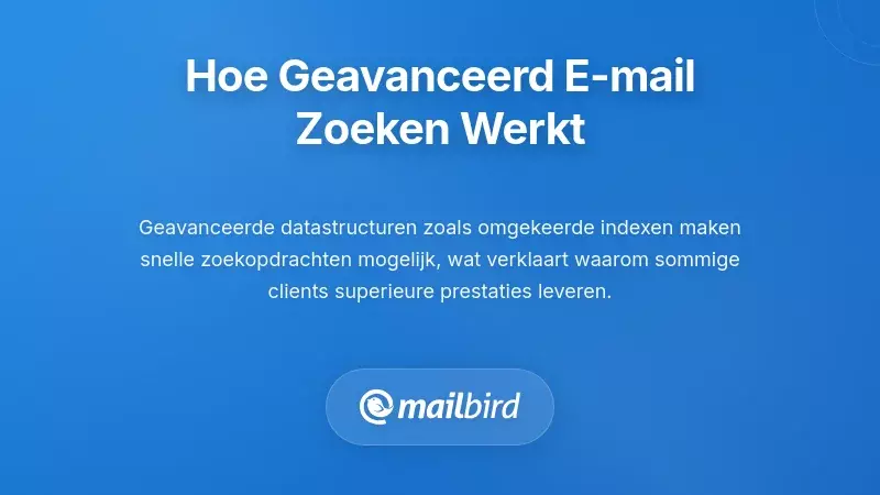 Geavanceerde e-mailzoektechnologie die gegevensindexering en zoekalgoritmen toont voor het vinden van bijlagen