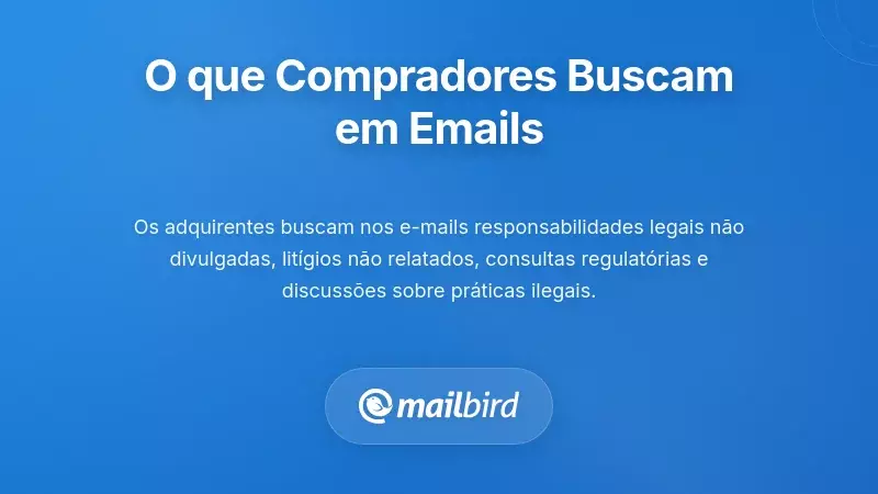 Adquirente a examinar o conteúdo de e-mails da empresa para riscos legais e questões de conformidade regulamentar