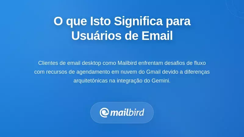Interface de cliente de email de ambiente de trabalho mostrando limitações de compatibilidade da funcionalidade de agendamento do Gmail