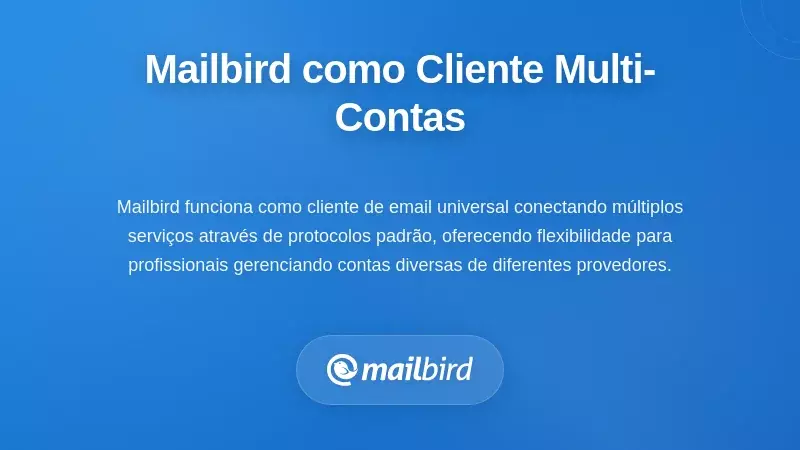 Interface do cliente de e-mail de ambiente de trabalho Mailbird mostrando gestão de contas multi-provedor e funcionalidades de produtividade