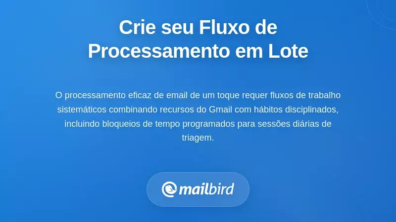 Diagrama do fluxo de trabalho de um toque do Gmail mostrando sistema de processamento em lote para triagem eficiente de e-mails
