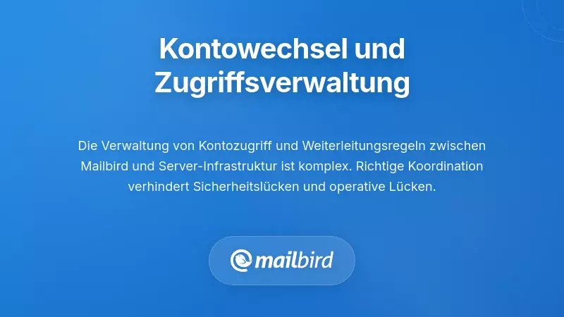Arbeitsablaufdiagramm zum E-Mail-Kontowechsel mit Mailbird-Zugriffskontrolle und Einrichtung von Weiterleitungsregeln