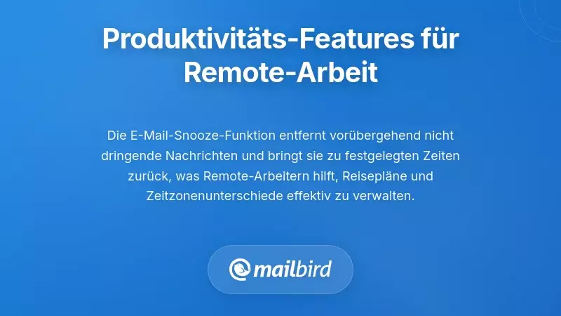 Dashboard mit Produktivit&auml;tsfunktionen f&uuml;r E-Mail, das Multi-Konto-Verwaltung und Offline-Zugriffstools anzeigt