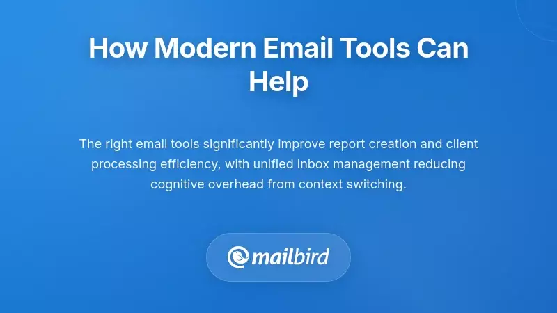 Email management tools dashboard displaying client report organization features