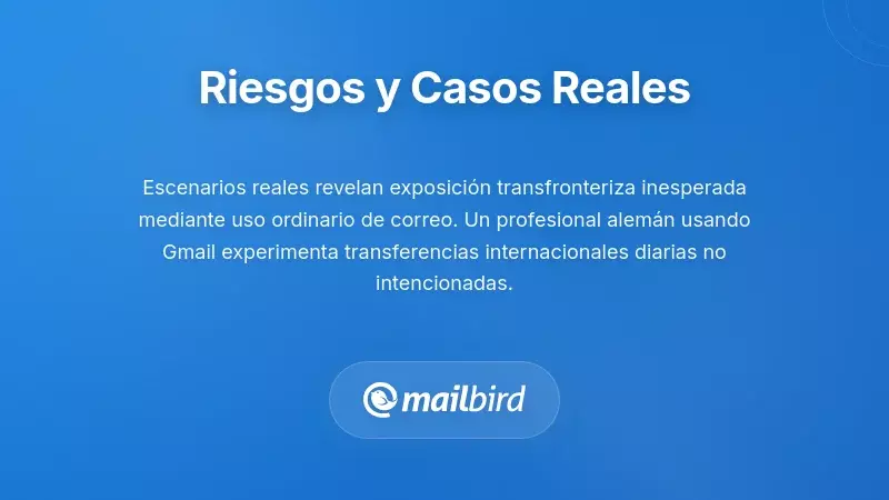 Escenarios del mundo real que muestran riesgos de que los datos de correo electrónico crucen fronteras internacionales sin el consentimiento del usuario