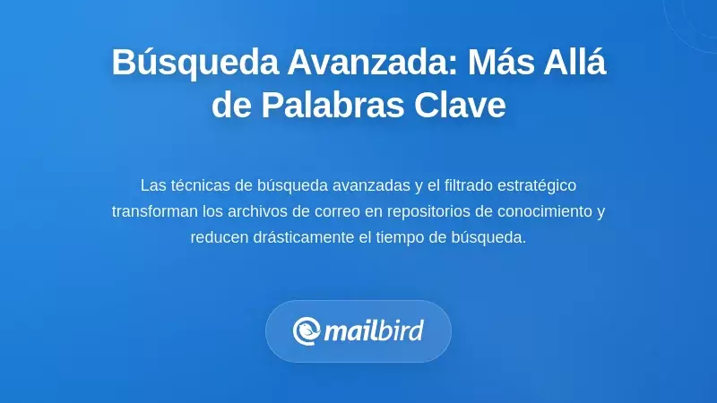 Interfaz de filtros y t&eacute;cnicas de b&uacute;squeda avanzada de correo electr&oacute;nico que muestra opciones de optimizaci&oacute;n de b&uacute;squeda