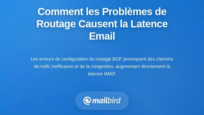 Diagramme de routage réseau montrant le flux de trafic e-mail et les goulets d'étranglement de latence IMAP