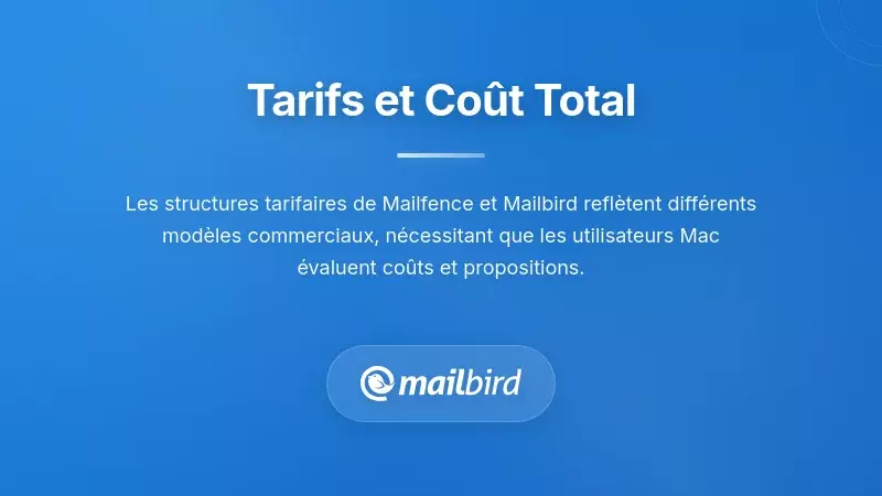 Comparaison des prix de Mailfence et Mailbird montrant les structures de co&ucirc;ts pour les utilisateurs Mac en 2025