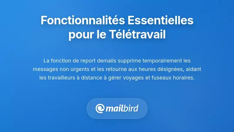 Tableau de bord des fonctionnalit&eacute;s de productivit&eacute; email affichant la gestion multi-comptes et les outils d&rsquo;acc&egrave;s hors ligne