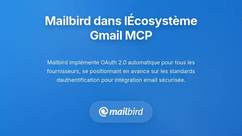 Interface du client mail Mailbird montrant l’intégration du serveur Gmail MCP avec le flux de travail de l’assistant IA