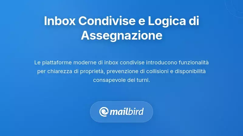 Pannello di controllo moderno di una piattaforma con casella condivisa che mostra funzionalità di assegnazione email e prevenzione delle collisioni