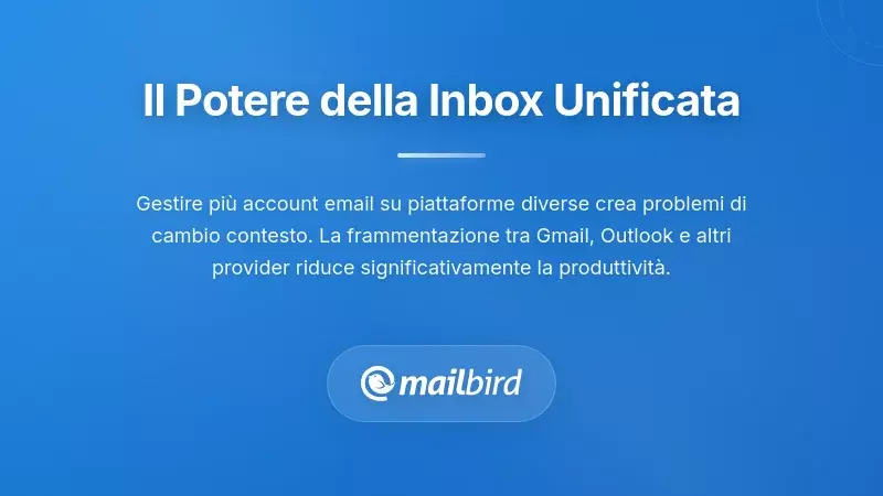 Architettura Unified Inbox che mostra pi&ugrave; account email consolidati in un'unica interfaccia