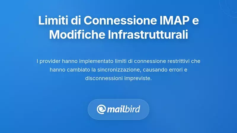 Diagramma che mostra i limiti di connessione IMAP e i cambiamenti nell'infrastruttura email che influenzano i client email desktop