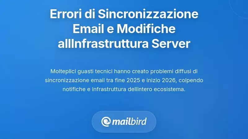 Errori di sincronizzazione delle email e modifiche all'infrastruttura lato server