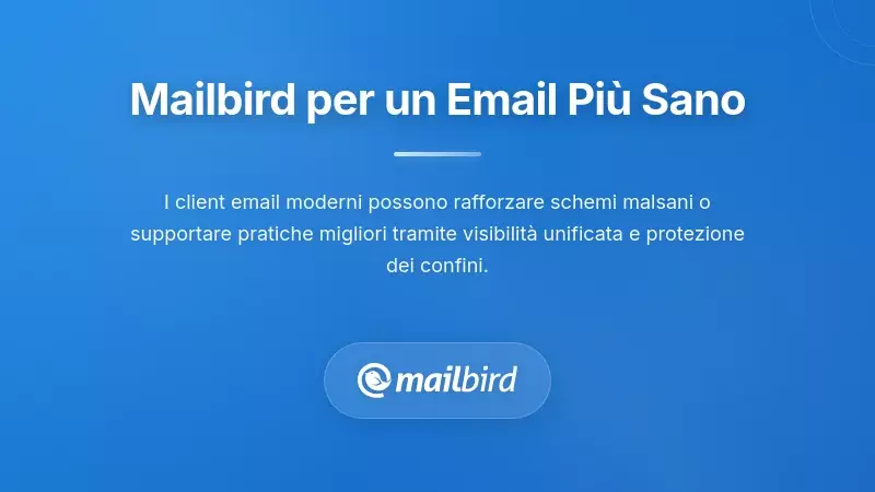 Interfaccia del client email Mailbird che dimostra funzionalità e impostazioni per una gestione delle email orientata alla salute