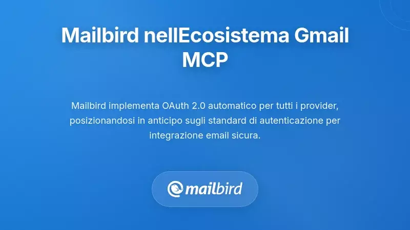 Interfaccia del client email Mailbird che mostra l'integrazione con il server Gmail MCP tramite flusso di lavoro con assistente AI