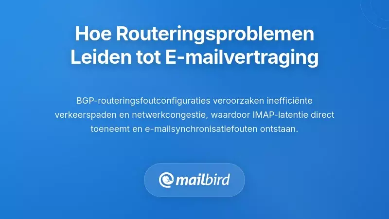 Netwerkrouteringsdiagram dat de e-mailverkeersstroom en IMAP-vertraagde knelpunten toont