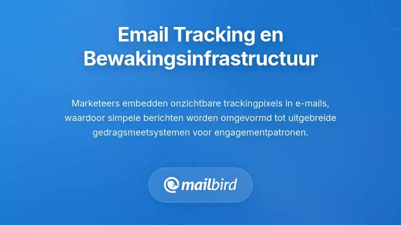 E-mail tracking-infrastructuur die toezichtmechanismen toont die door providers en marketeers worden gebruikt