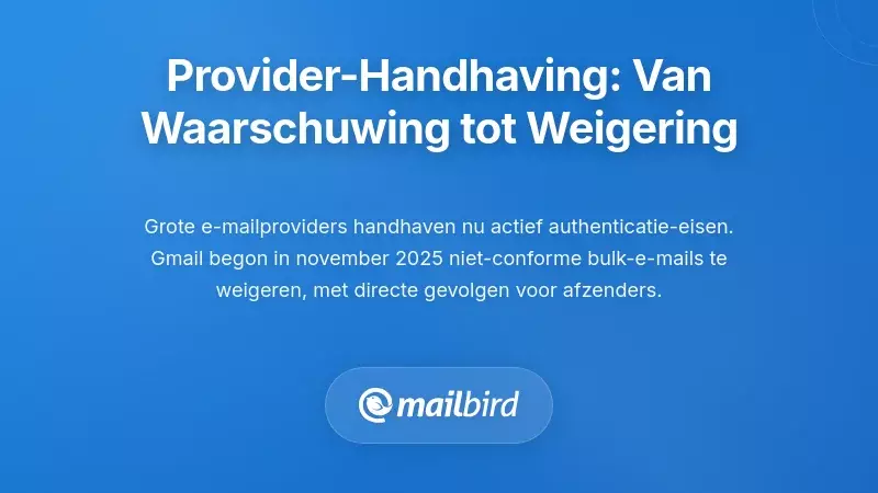 Tijdlijn van providerhandhaving die de voortgang toont van waarschuwingen tot afwijzing voor niet-geauthenticeerde e-mails