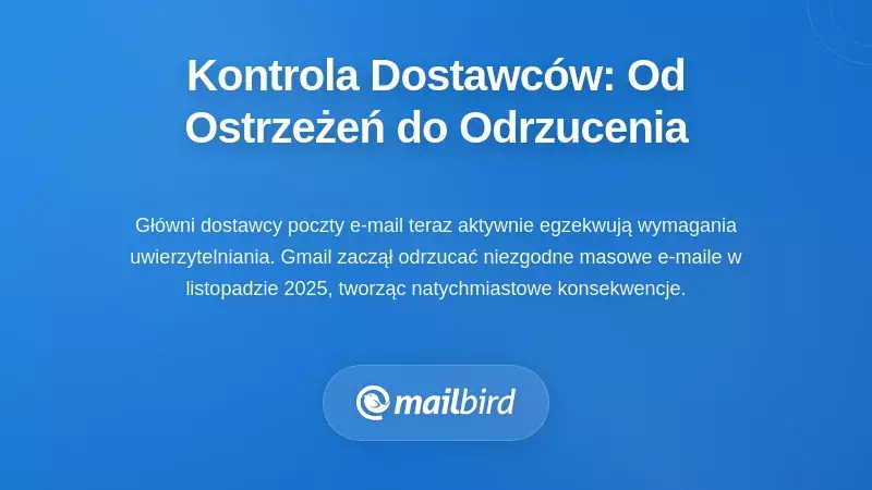 Oś czasu egzekwowania przez dostawc&oacute;w e-mail pokazująca postęp od ostrzeżeń do odrzucenia w przypadku nieautoryzowanych e-maili