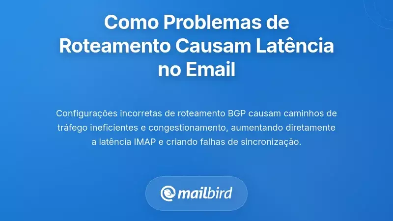 Diagrama de roteamento de rede mostrando o fluxo de tr&aacute;fego de e-mail e gargalos de lat&ecirc;ncia IMAP