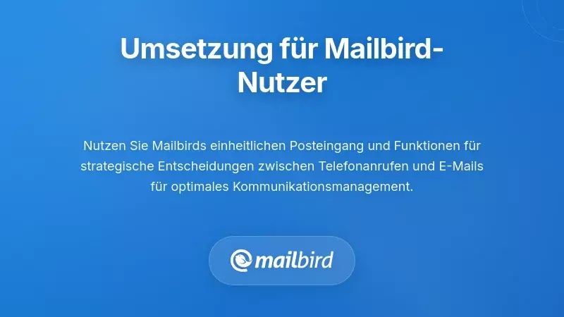 Mailbird E-Mail-Client-Oberfläche zeigt mehrere Konten mit Telefon-Integrationsoptionen