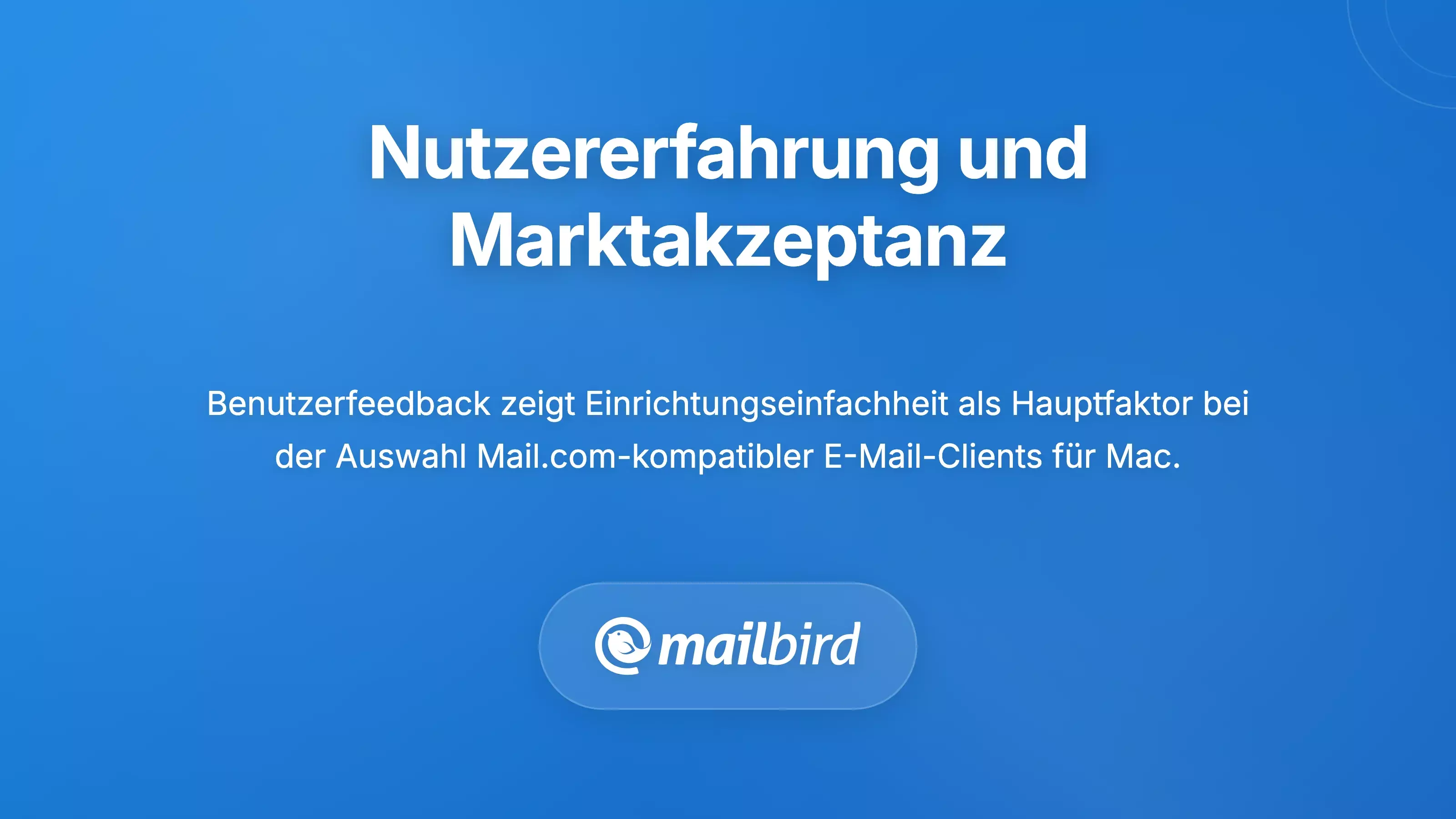 Benutzerfeedback-Dashboard, das Leistungsmetriken und Bewertungen des Mail.com E-Mail-Clients anzeigt
