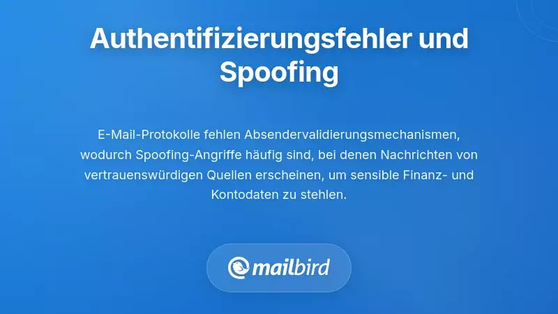 Diagramm zu E-Mail-Spoofing und Authentifizierungsfehler, das Probleme bei der &Uuml;berpr&uuml;fung der Absenderidentit&auml;t zeigt