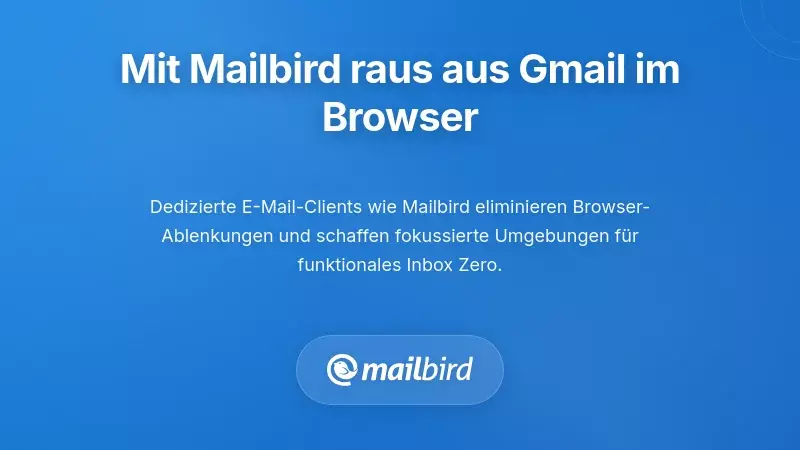 Mailbird E-Mail-Client-Oberfläche zeigt vereinigten Posteingang als Alternative zum Gmail-Browser-Tab
