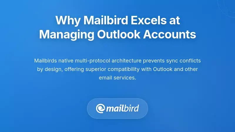 Mailbird interface managing multiple Outlook accounts with advanced sync features