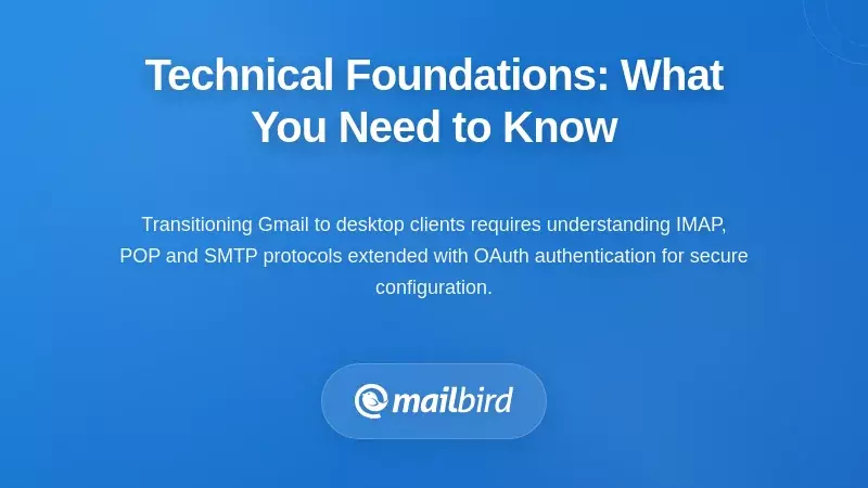 Gmail desktop client technical configuration and protocol setup interface