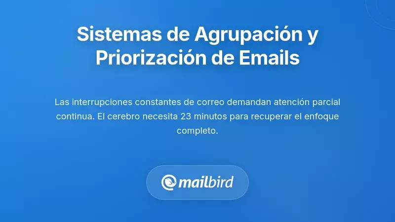 Ilustración del sistema de agrupación de correos mostrando el flujo de trabajo de priorización para reducir interrupciones