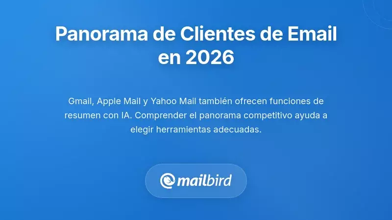 Gráfico comparativo de clientes de correo electrónico que muestra funciones de resumen de correo electrónico con IA en diferentes plataformas en 2026