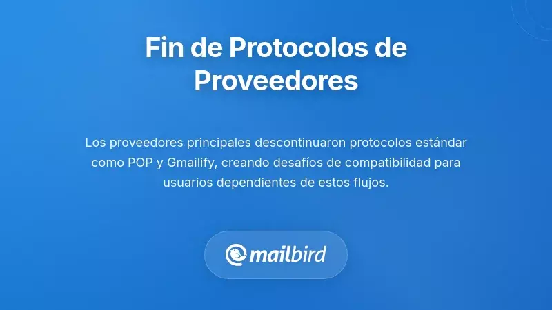 Gr&aacute;fico que ilustra descontinuaciones de protocolos de proveedores de correo y cambios en m&eacute;todos de autenticaci&oacute;n