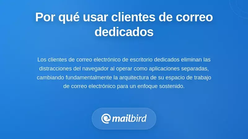 Espacio de trabajo de cliente de correo electrónico dedicado en escritorio mejorando el enfoque en comparación con pestañas del navegador