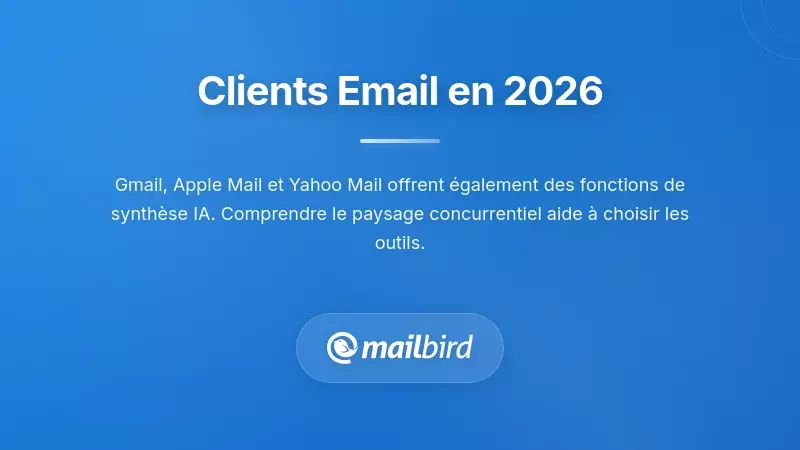 Graphique comparatif des clients de messagerie montrant les fonctionnalités de résumé d'e-mail par IA sur différentes plates-formes en 2026