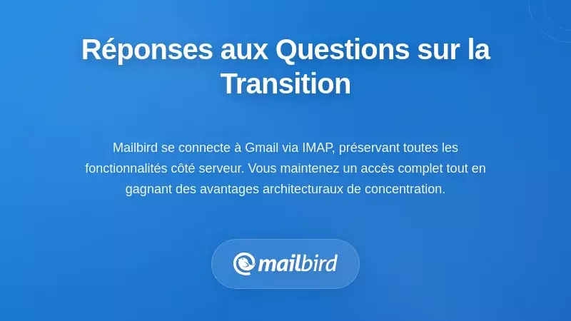 Interface d’un client de messagerie de bureau montrant une boîte de réception organisée et des fonctionnalités de productivité
