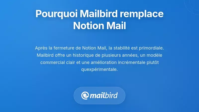 Interface du client de messagerie Mailbird comme alternative stable à Notion Mail