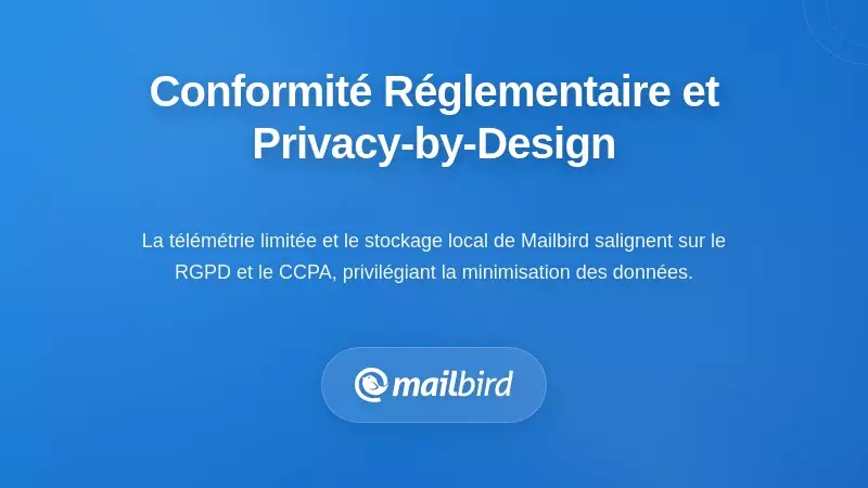 Cadre de confidentialit&eacute; d&egrave;s la conception montrant la conformit&eacute; au RGPD dans l'application de messagerie Mailbird