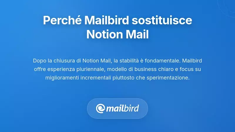 Interfaccia del client di posta Mailbird come alternativa stabile a Notion Mail