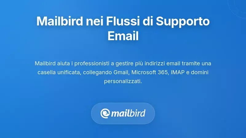 Interfaccia del client email Mailbird che gestisce più caselle di supporto per ridurre le domande ripetitive dei clienti