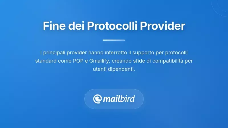 Grafico che illustra le interruzioni dei protocolli dei provider email e le modifiche ai metodi di autenticazione