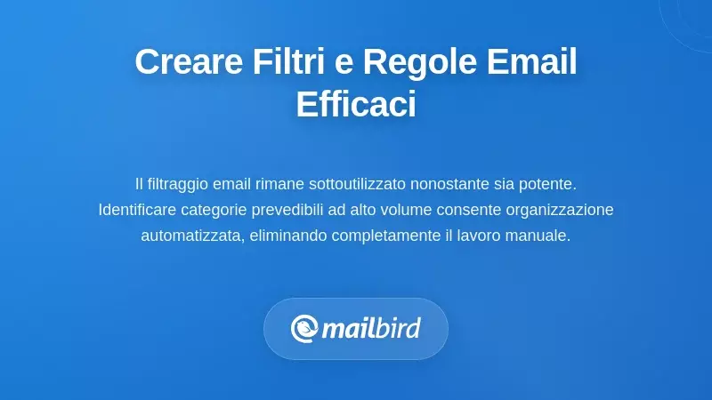 Interfaccia delle regole dei filtri email che mostra le impostazioni di ordinamento automatico e notifiche